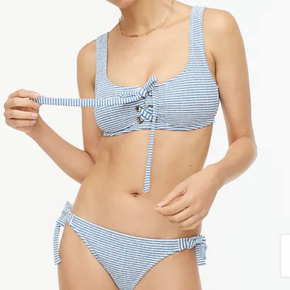 NWT J.Crew lace up scoop bikini top XS low rider bikini bottoms S